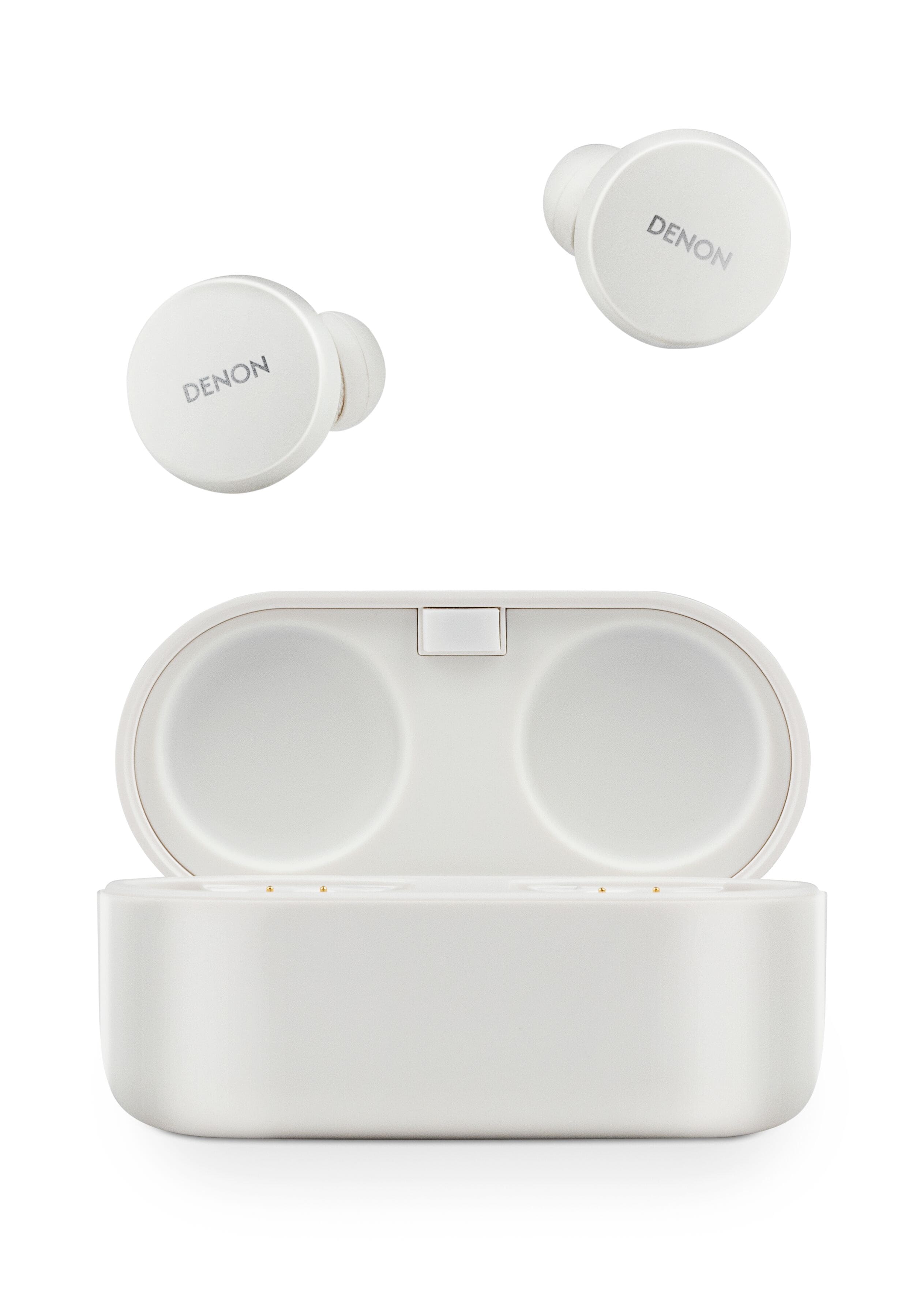 Denon PerL earbuds in use with personalized sound display