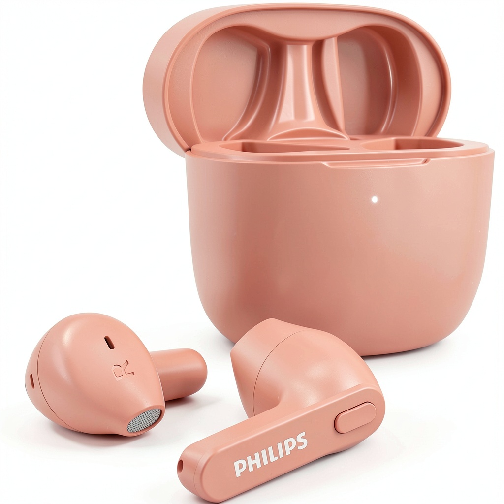 Philips pink true wireless earbuds in charging case