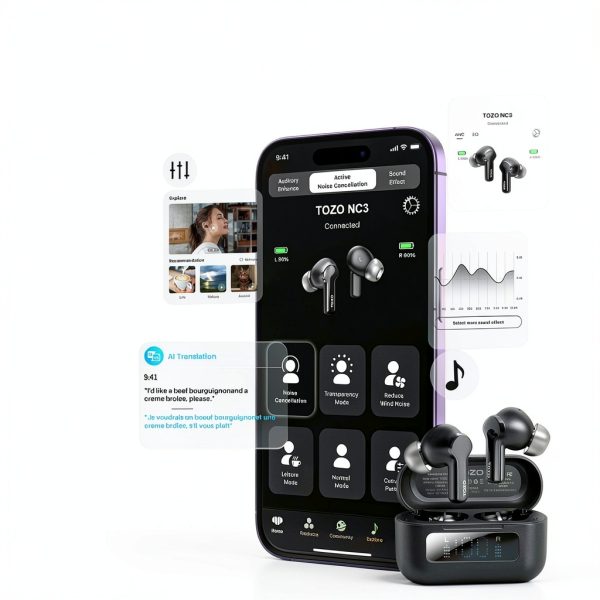 TOZO AI Translation Earbuds 68H Noise Cancelling Wireless-5